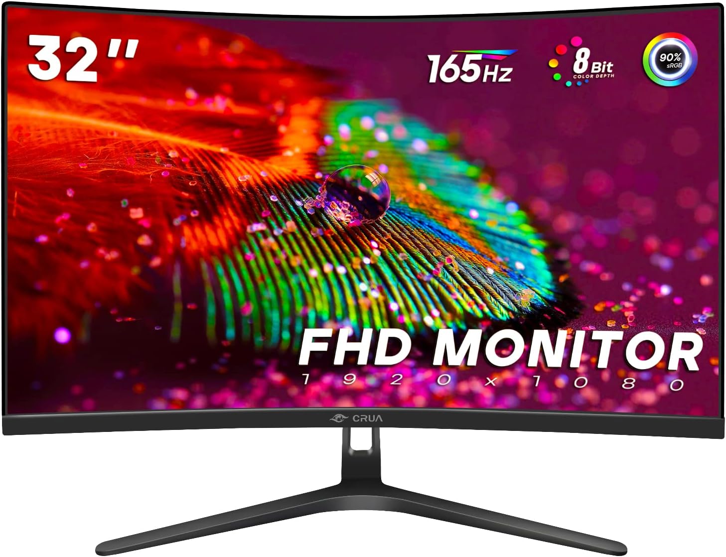 CRUA 32 inch 165Hz Ultrawide Monitor, Curved Gaming Monitor, PC Monitor FHD 1080P Monitor, 1800R Display, 1ms GTG, Freesync and Low Motion Blur