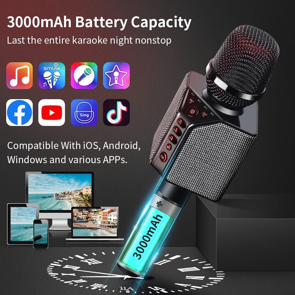 Karaoke Microphone for Adults,Portable Handheld Karaoke Mic Speaker,Wireless Bluetooth MIC Sys,Surround Stereo Lossless Sound,Voice Changer,8H Singing