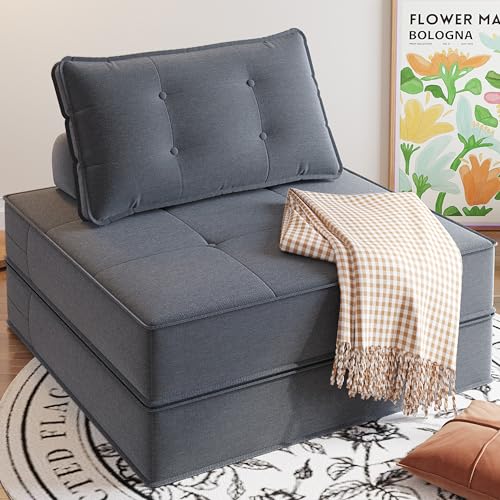 Folding Sofa Bed with Back Support, Large Convertible Sleeper Chair Floor Couch with Pillow