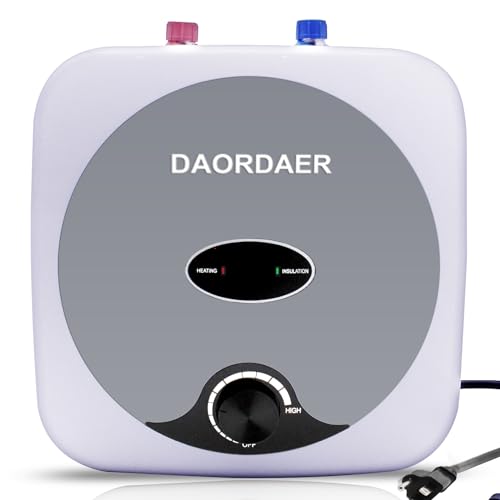DAORDAER 110/120v 1.5kw Mini Tank Electric Water Heater 2.5 Gallon Compact Under Sink Water Heater Knob Temperature Adjustment Instant Hot Water