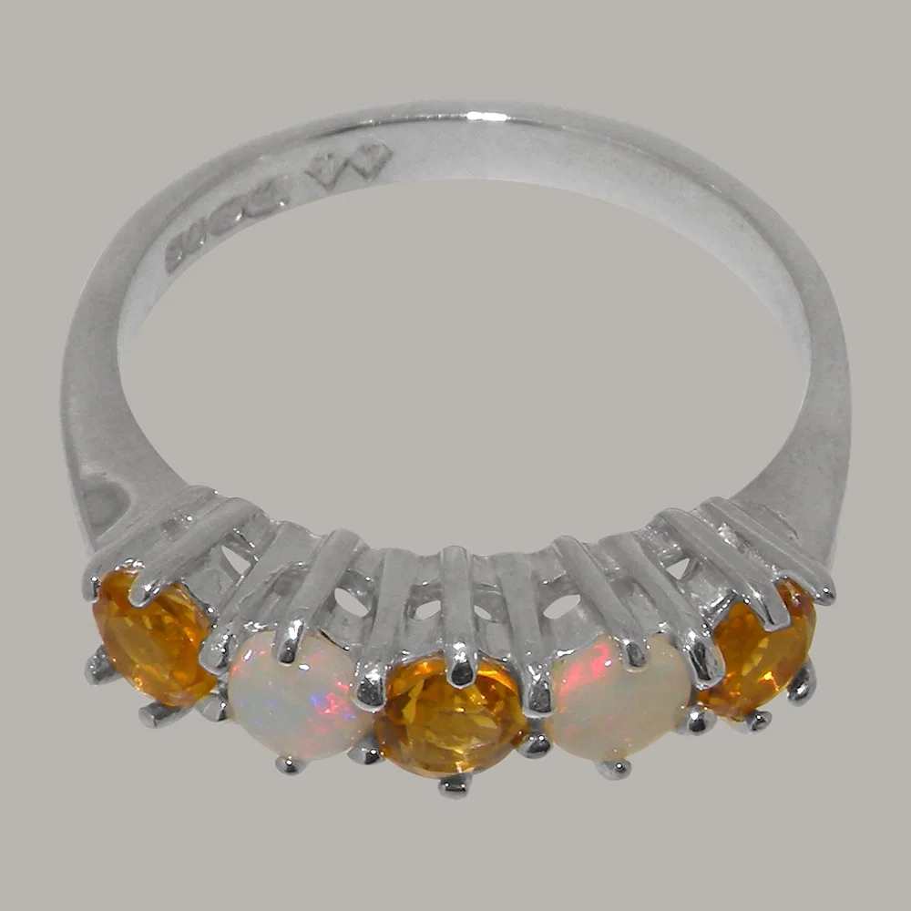 LBG British Made 925 Sterling Silver Natural Citrine & Opal Ladies Eternity Ring - 33 size options - Size 10