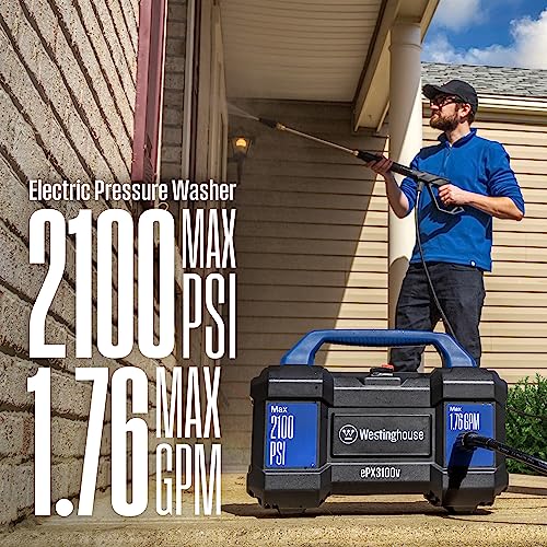 Westinghouse ePX3100v Electric Pressure Washer, 2100 Max PSI 1.76 Max GPM, Built-in Carry Handle, Detachable Foam Cannon, Pro-Style Steel Wand