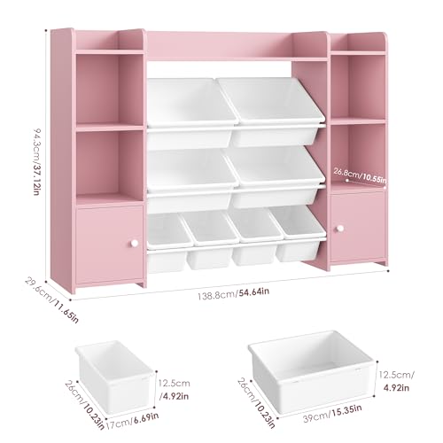 FOTOSOK 55''Large Toy Storage Organizer with 8 Toy Bins, Toy Organizers and Storage with Shelf and 6 Storage Cubbies, Bookshelf for Kids