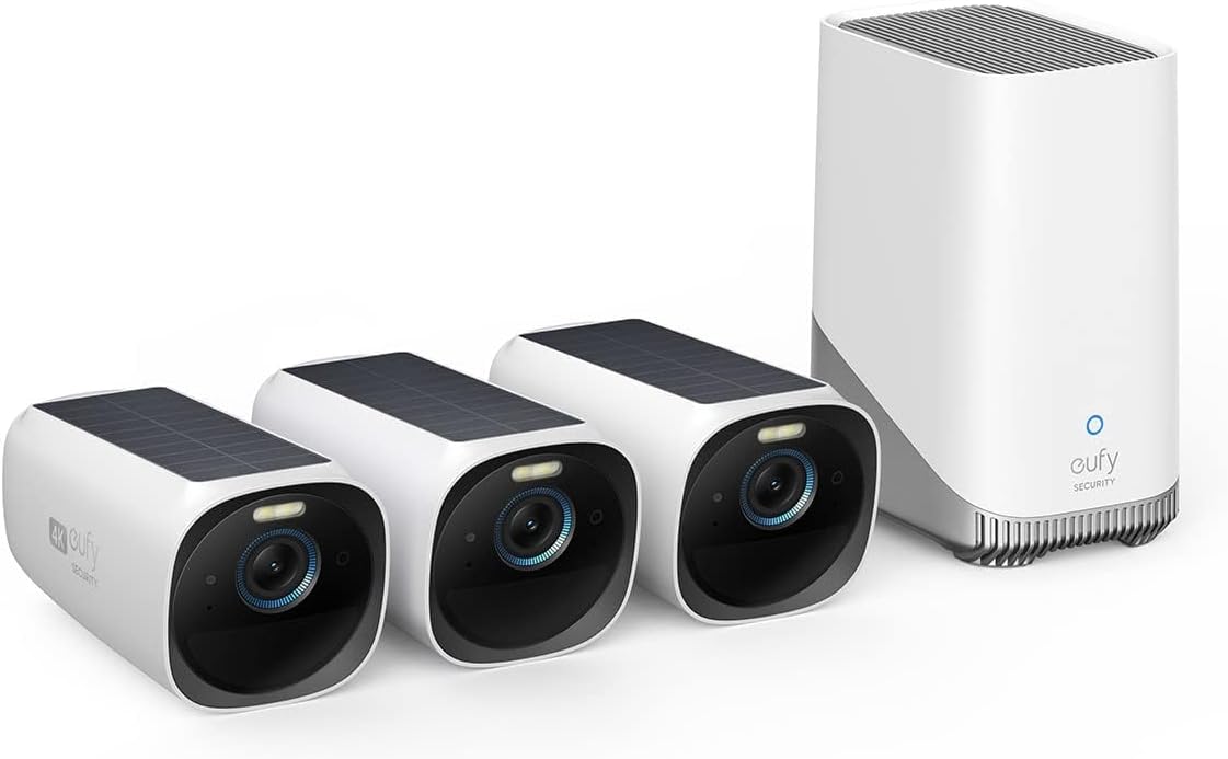 eufy Security eufyCam S330 3-Cam Bundle, Security Camera Outdoor Wireless, 4K Camera with Integrated Solar Panel, Face Recognition AI