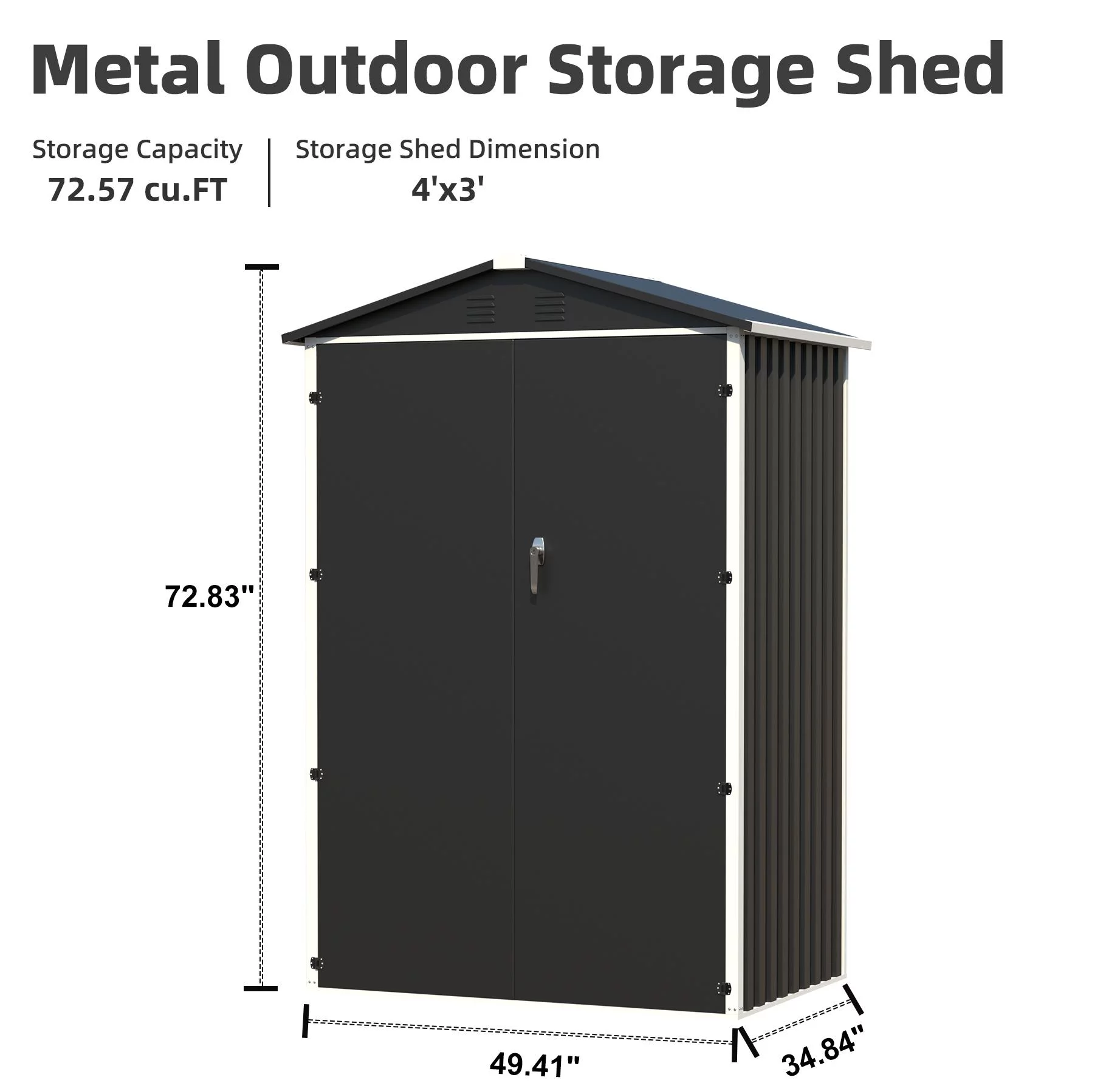 GangMei Metal Outdoor Storage Shed 4FT x 3FT, Anti-Corrosion Metal Garden Shed