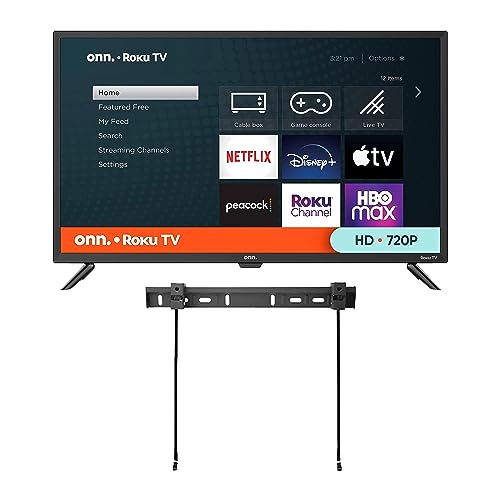 ONN 32-inch Roku Smart TV LED + Free Wall Mount with Wi-Fi Connectivity and Mobile App | Flat Screen TV Compatible with Apple Home Kit | Alexa and