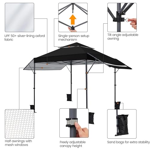 Yaheetech 10x17ft Pop Up Canopy with Awnings, 2-Tier Outdoor Canopy Tent, Heavy Duty Instant Shelter with Ventilation