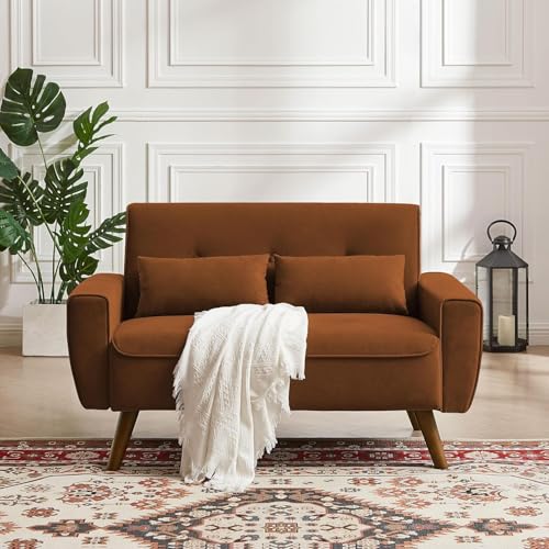 48.8" Small Loveseat Sofa, Mid Century Modern Love Seat Couch with Back Cushions and Wood Legs, 2 Seater Couches for Living Room, Bedroom
