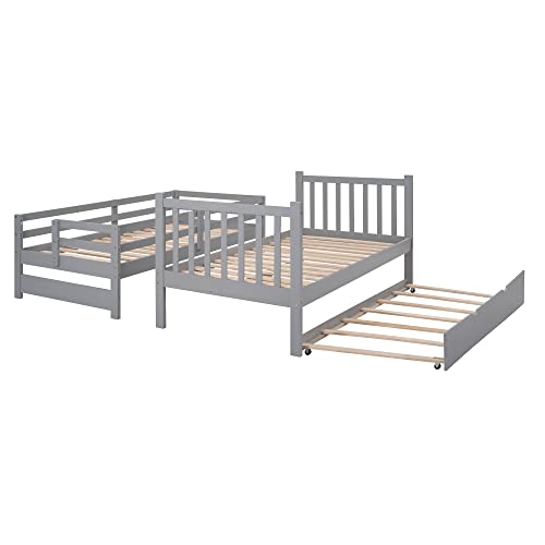 Ball & Cast Twin-Over-Twin Bunk Bed with Twin-Size Trundle and 3 Storage Stairs,Wood Bunkbed w/Full-Length Guardrails,Slat Support