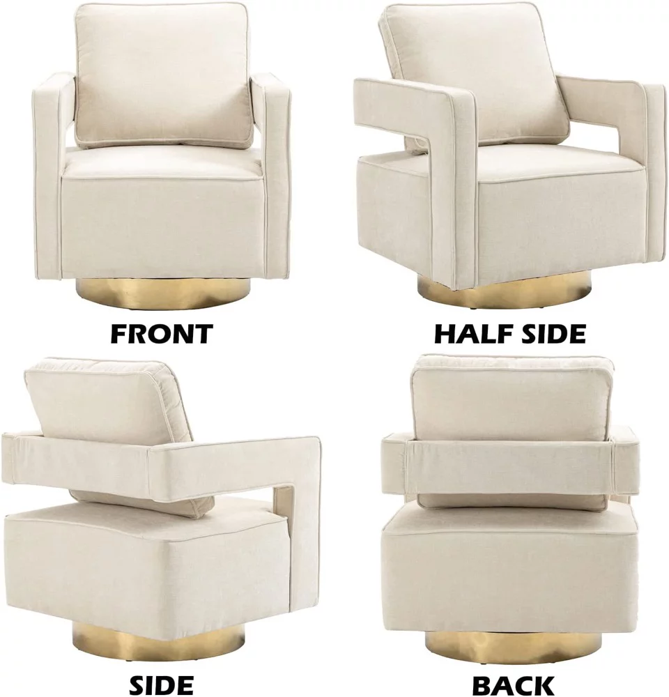 Swivel Barrel Chair Set of 2, Accent 360° Swivel Club Chairs with Gold Metal Base and Curved Open Back