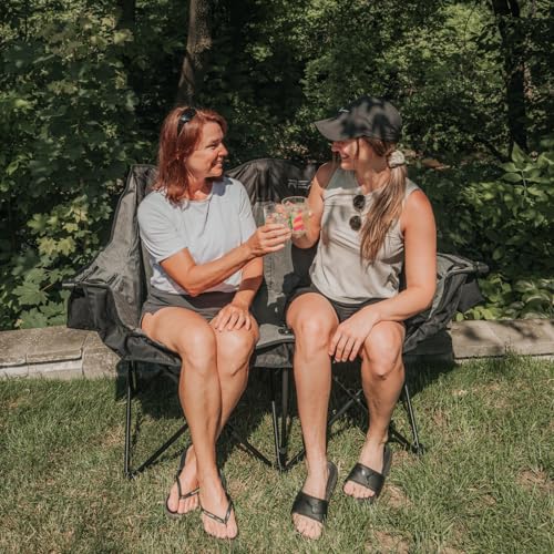 REALEAD Heated Double Camping Chair, 3 Heat Levels and 4 Heating Zones, Portable Heated Loveseat Chair for Outdoor Sports Support 650lbs