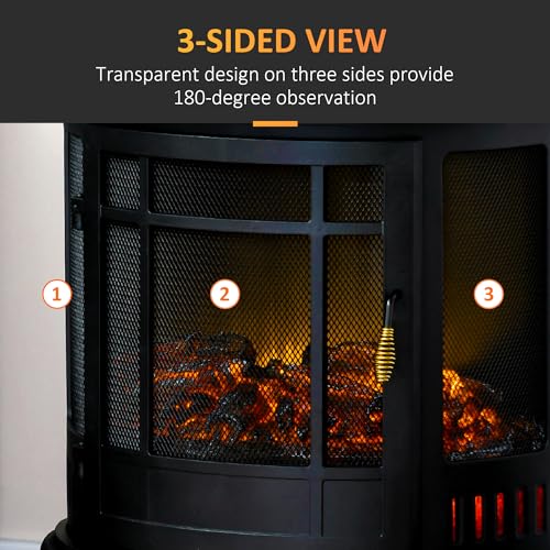 HOMCOM 22" Electric Fireplace Stove, Freestanding Electric Fire Place Heater with Realistic LED Flame, Adjustable Temperature, 1500W