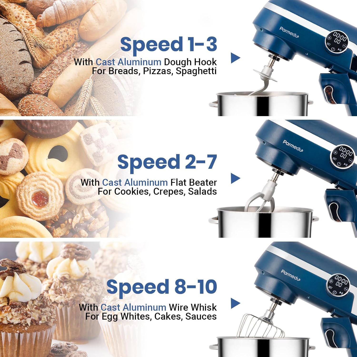 Stand Mixer: 6.5 Quart All Metal Mixer with LED Touch Display -600W 10-Speed Tilt-Head Mixer with Stainless Steel Bowl with Cover, Dough Hook, Beater