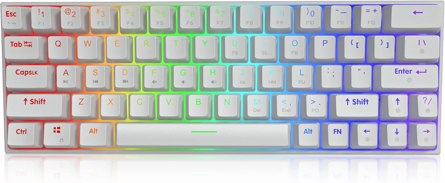 Ractous RTK63P 60% Mechanical Gaming Keyboard Hot Swappable Type-C RGB Backlit PBT keycaps 63Key Mini Compact Keyboard with Full Key Programmable