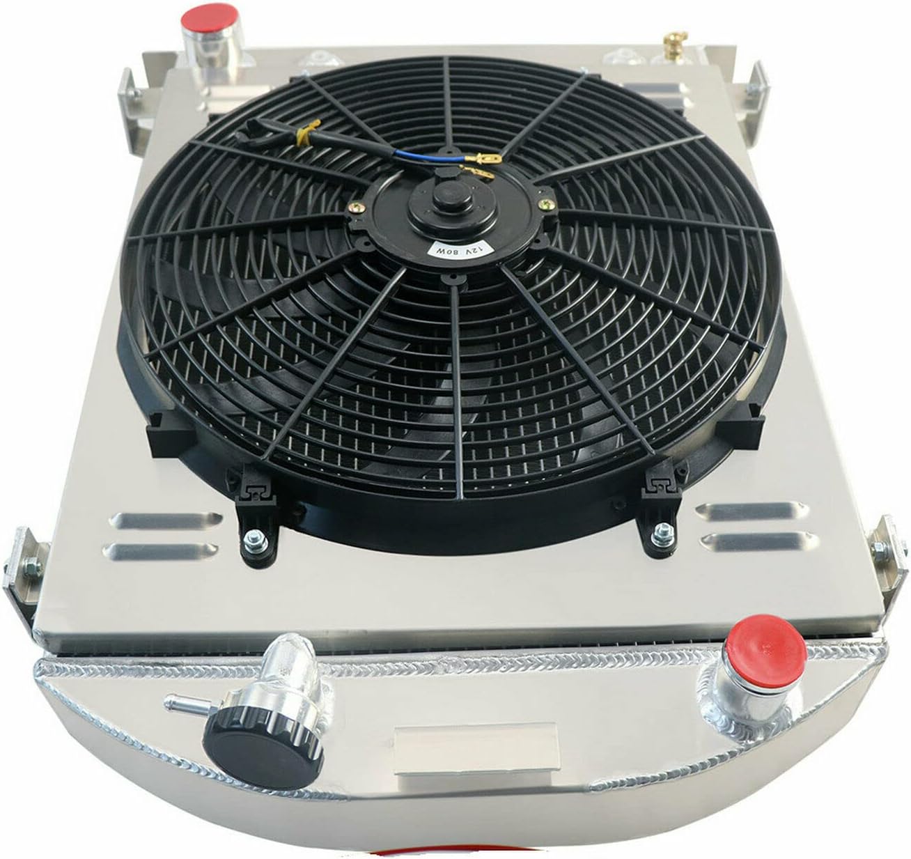 COOLINGBEST 3 Row Aluminum Radiator for 1930-1931 Ford Model A With GM Chevy V8 Engine, Radiators Electric Fan Shroud Thermostat Kit Combo