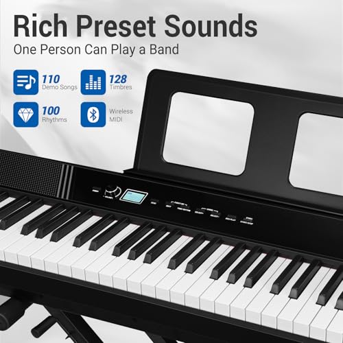 MOSEN Digital Piano 88-Key Full Size Weighted Piano, Electronic Keyboard Piano, Hammer Action, with Music Stand, Double X frame, 3-Pedal