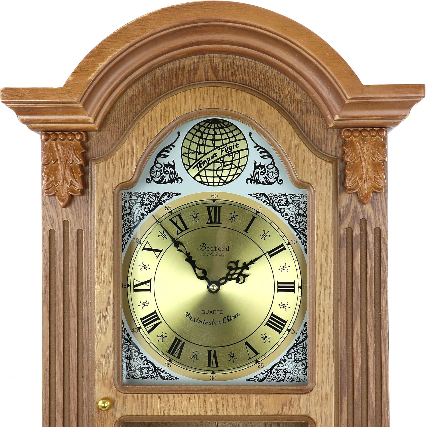 Bedford Clock Collection Honey Oak Chiming Pendulum Wall Clock