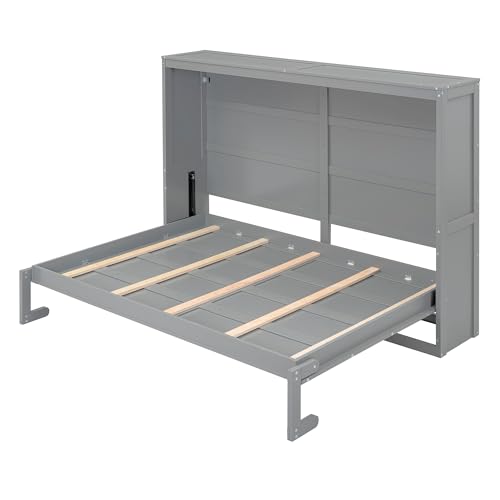 Harper & Bright Designs Full Size Murphy Bed Wall Bed with Storage Cabinets, Space-Saving for Multipurpose Guest Room Bedroom or Home Office, Gray