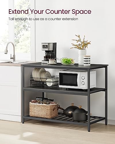 VASAGLE Kitchen Island with 3 Shelves, 47.2 Inches Width Kitchen Shelf with Large Worktop, Stable Steel Structure, Industrial, Easy to Assemble