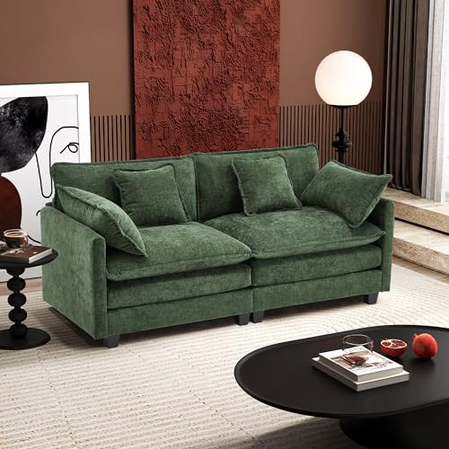 Ihanherry 111.4" U Shaped Modern Cloud Sofa Modular Sectional Couch with 2 Ottoman, 5-Seat Chenille Deep Seat Sofa with Pillow for Living Room
