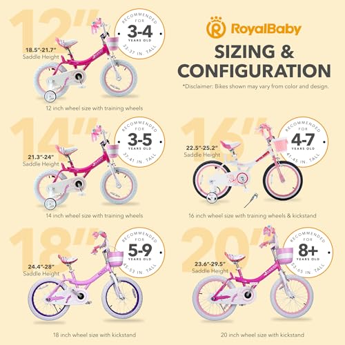 Royalbaby Princess Girls Kids Bike 12 14 16 18 20 Inch Children Bicycle with Basket for Age 3-12 Years
