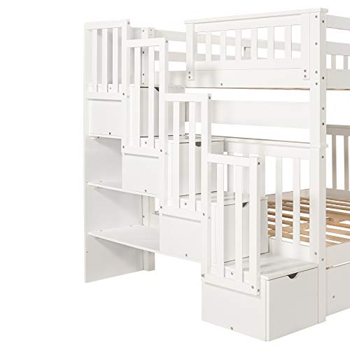 Harper & Bright Designs Stairway Twin Over Twin/Full Bunk Bed with Twin Size Trundle and Drawers