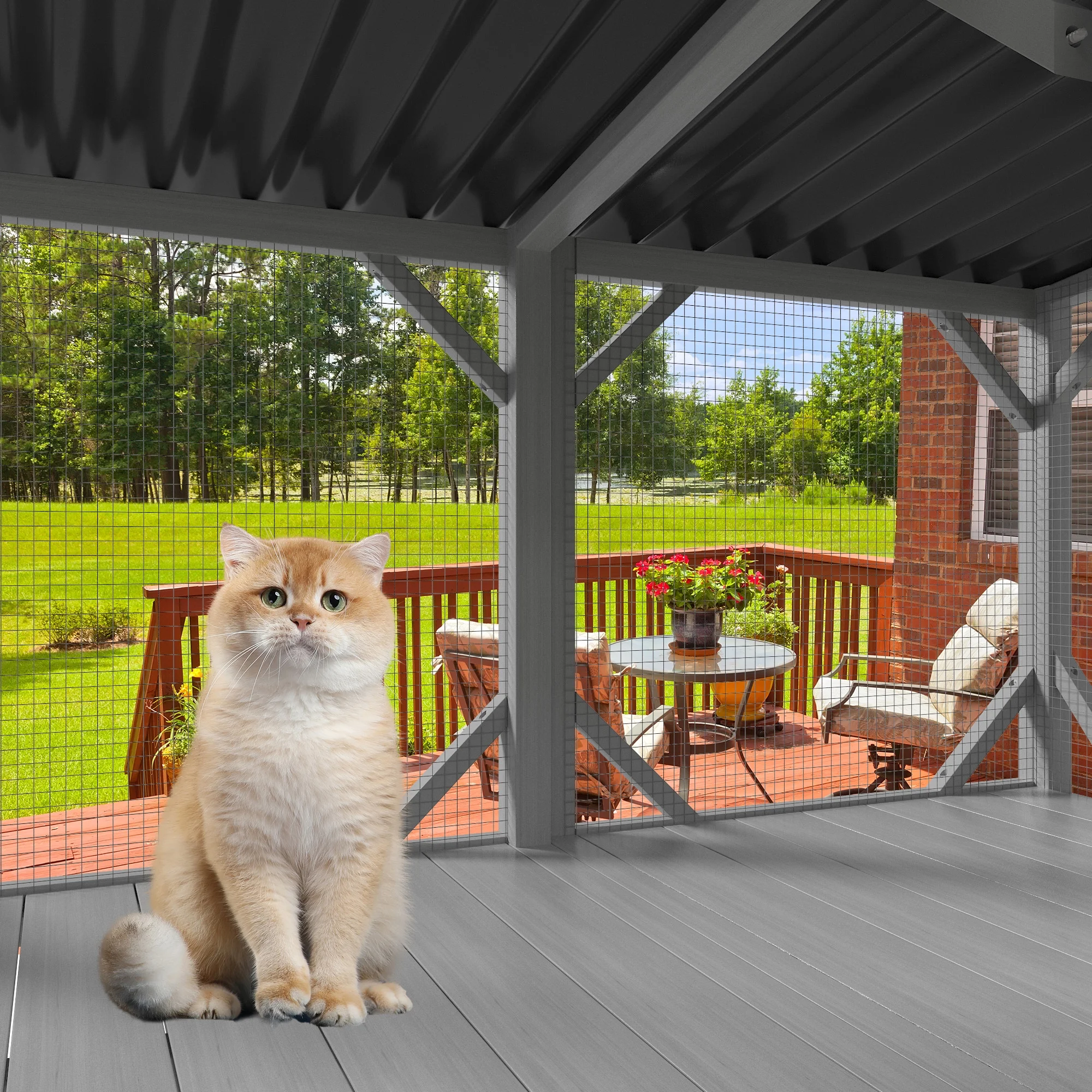 Montary Catio Outdoor Cat Enclosure with Window Access, 4-Tier Cat House with Wheels, Waterproof Roof &amp; Resting Box, Large Gray Cage