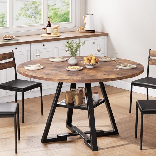 Round Dining Table for 4,Kitchen Dining Room Circle Dinner Pedestal Table,Space Saving Wood Kitchen & Dining Room Furniture (Vintage, 47In)