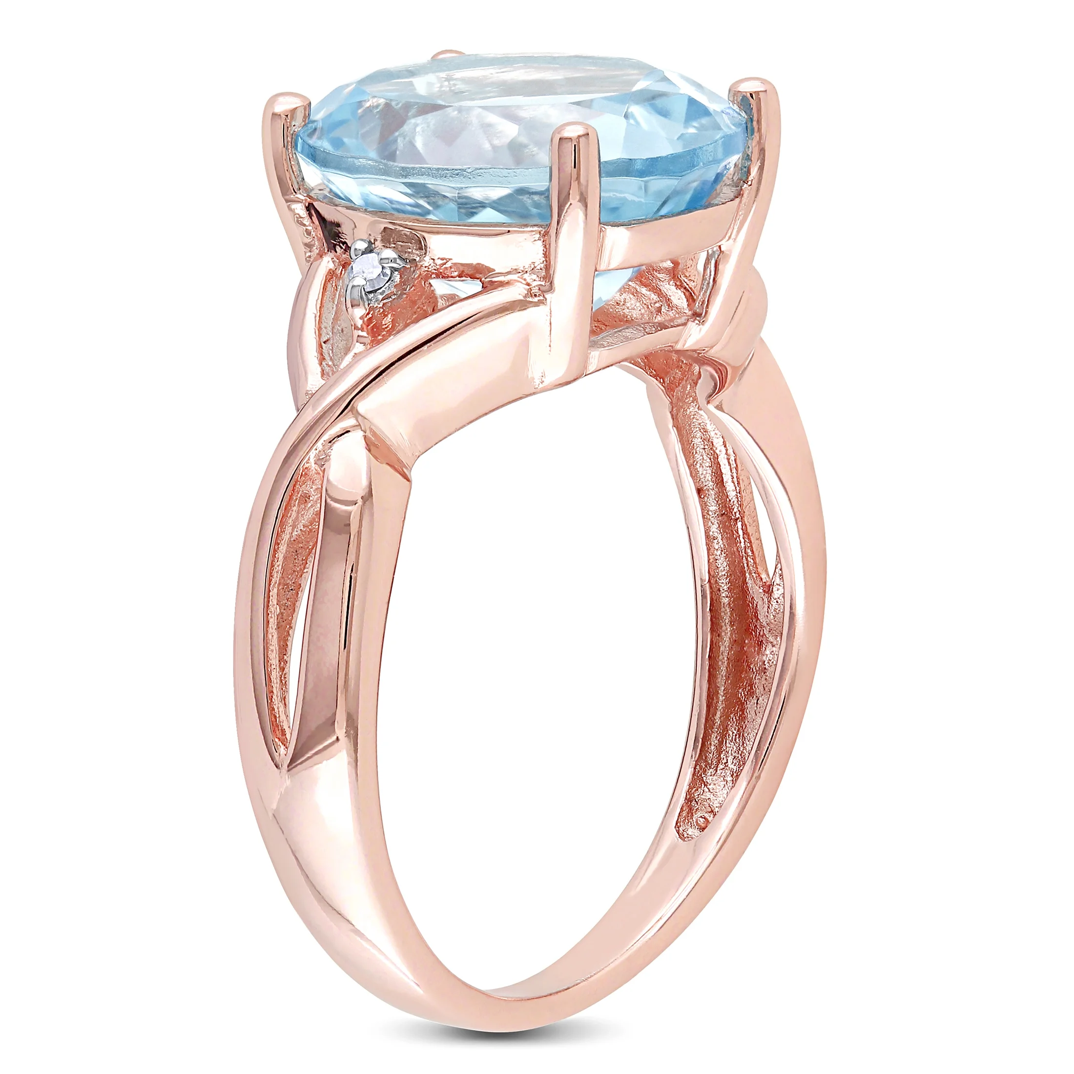 Miabella Women's 5-1/2 Carat T.G.W. Oval-Cut Sky Blue Topaz and Diamond Accent Rose Gold Flash Plated Sterling Silver Twisted Ring