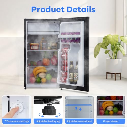 4.3 Cu.Ft Single Mini Refrigerator-Freezer Compartment-Adjustable Thermostat Control-Reversible Doors-Ideal for Dorm, Office, Rv, Garage, Apartment