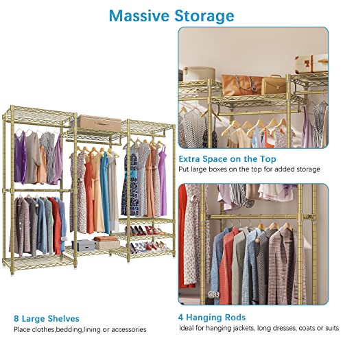 VIPEK V5 Portable Closet Wardrobe Heavy Duty Clothes Rack, Freestanding Clothing Rack with 4 Hang Rods & 8 Shelves, Adjustable Closet Racks