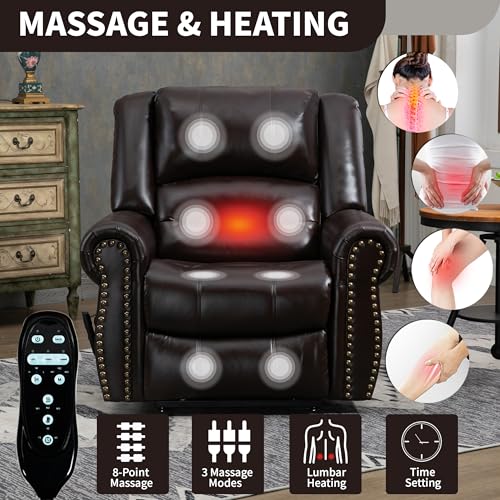 Dual Motor Power Lift Chair, Lay Flat Recliner Chair, Electric Recliner with Massage and Heat for Elderly, Remote Control, Infinite Position