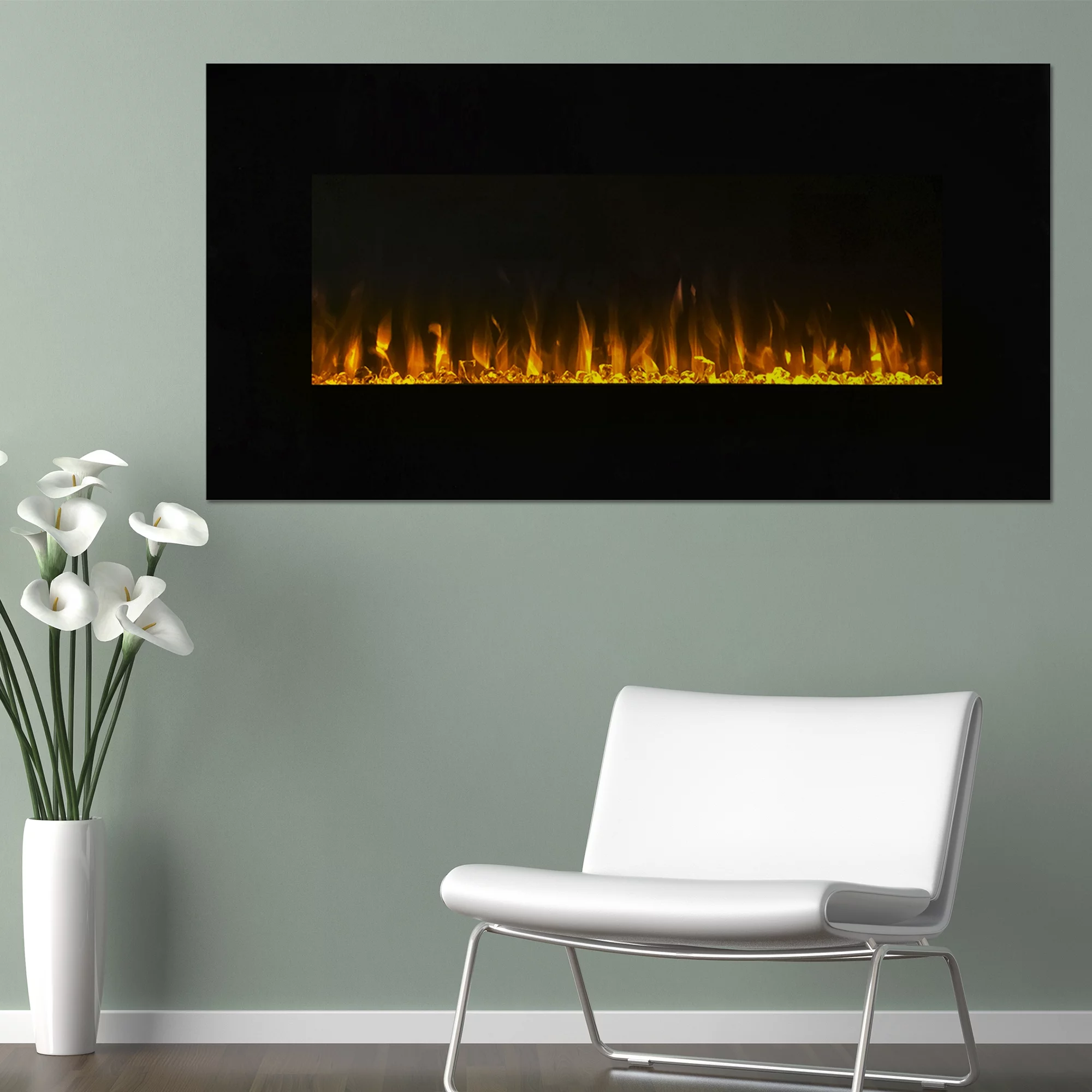 Northwest 36-inch Modern Wall-Mount Electric Fireplace with Remote (Black)