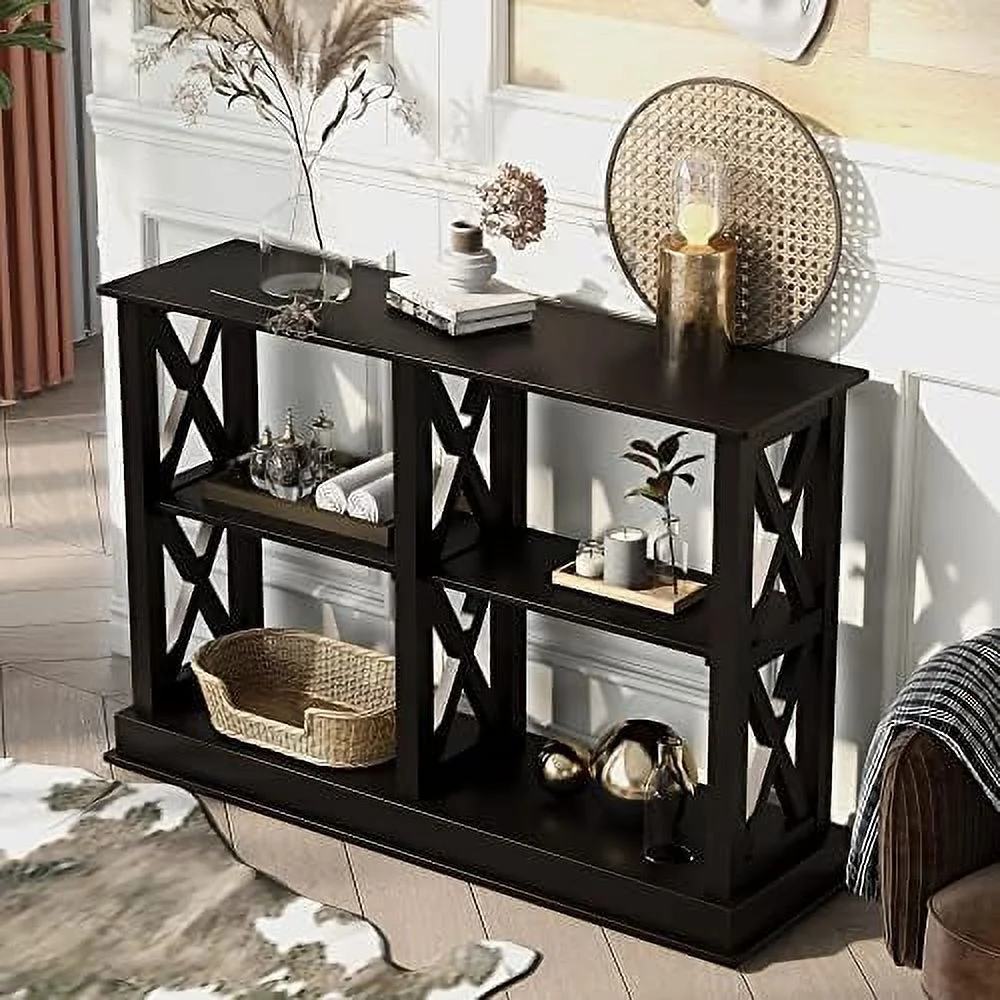 HBBOOMLIFE 46.5in Entry Console Table with Open Shelves and X-Shaped Frame  Hallway Entryway Sofa Side 3-Tier Table - Curated Treasures Market
