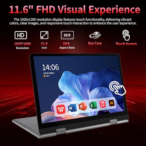 2 in 1 Laptop Computers Windows 11, 11.6 inch Touchscreen Laptop Tablet, 4GB RAM 256 GB SSD