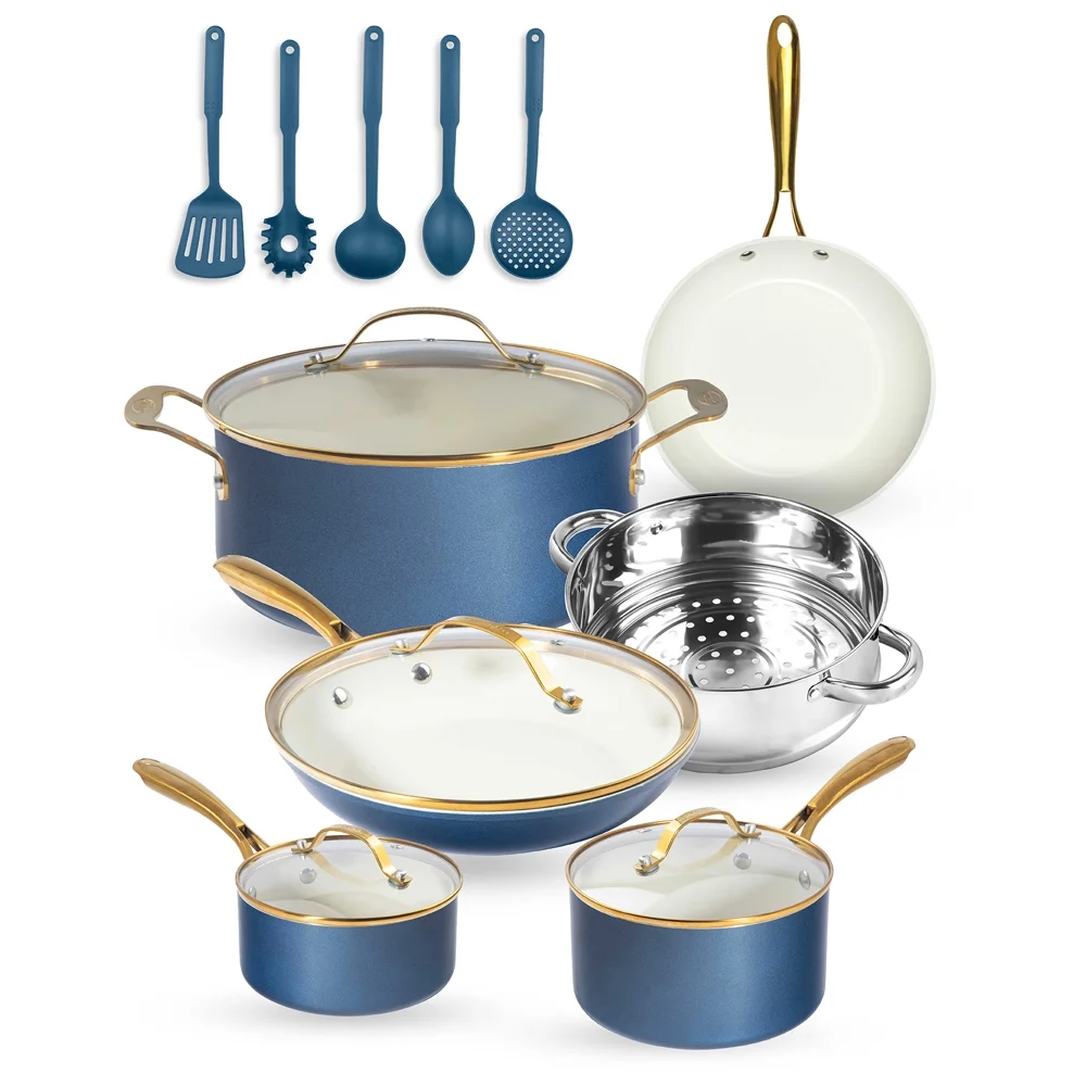 Gotham Steel 15 Pc Ceramic Pots and Pans Set Non Stick, Kitchen Cookware Sets Ceramic Cookware Set - Curated Treasures Market