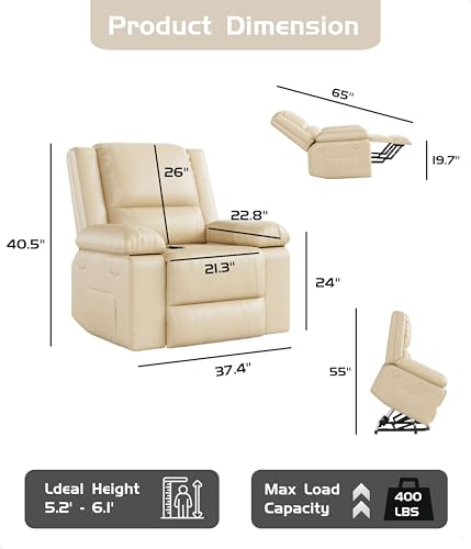 GarveeHome Power Lift Recliner Chair - Heat and Massage, Faux PU Electric Lift Recliner for Elderly & Mobility Impaired, Adjustable Back and Legs