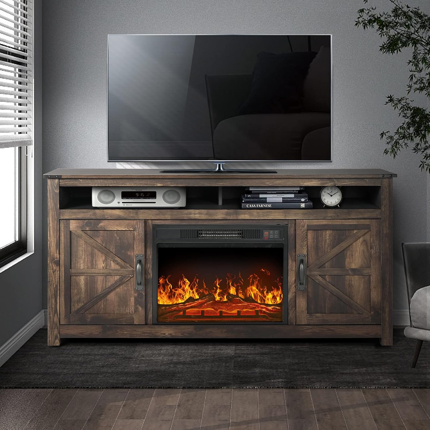 Farmhouse Barn Door TV Stand for TVs Up to 65 inch