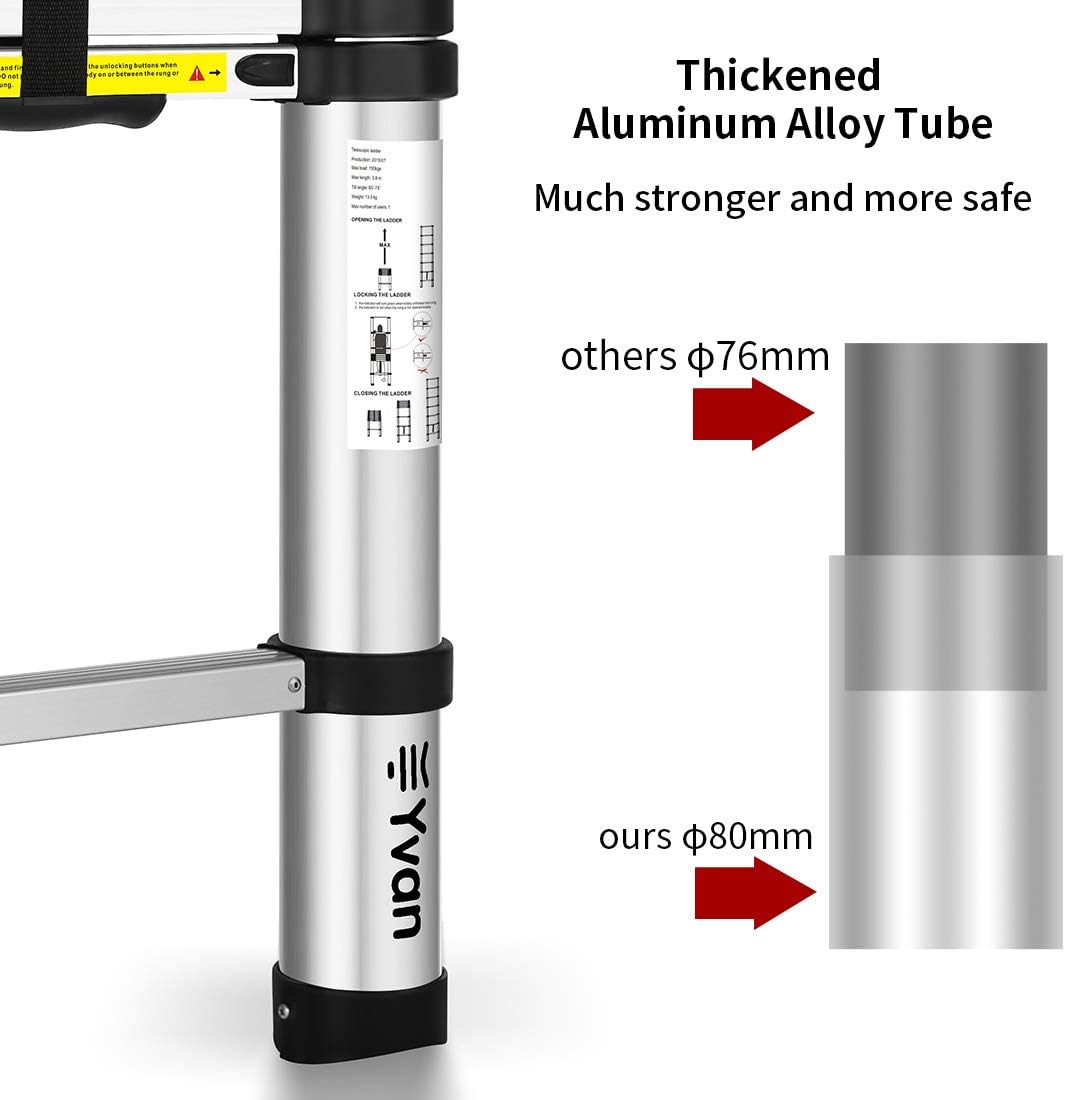 Yvan Telescoping Ladder,12.5 FT One Button Retraction Aluminum Telescopic Extension Extendable Ladder