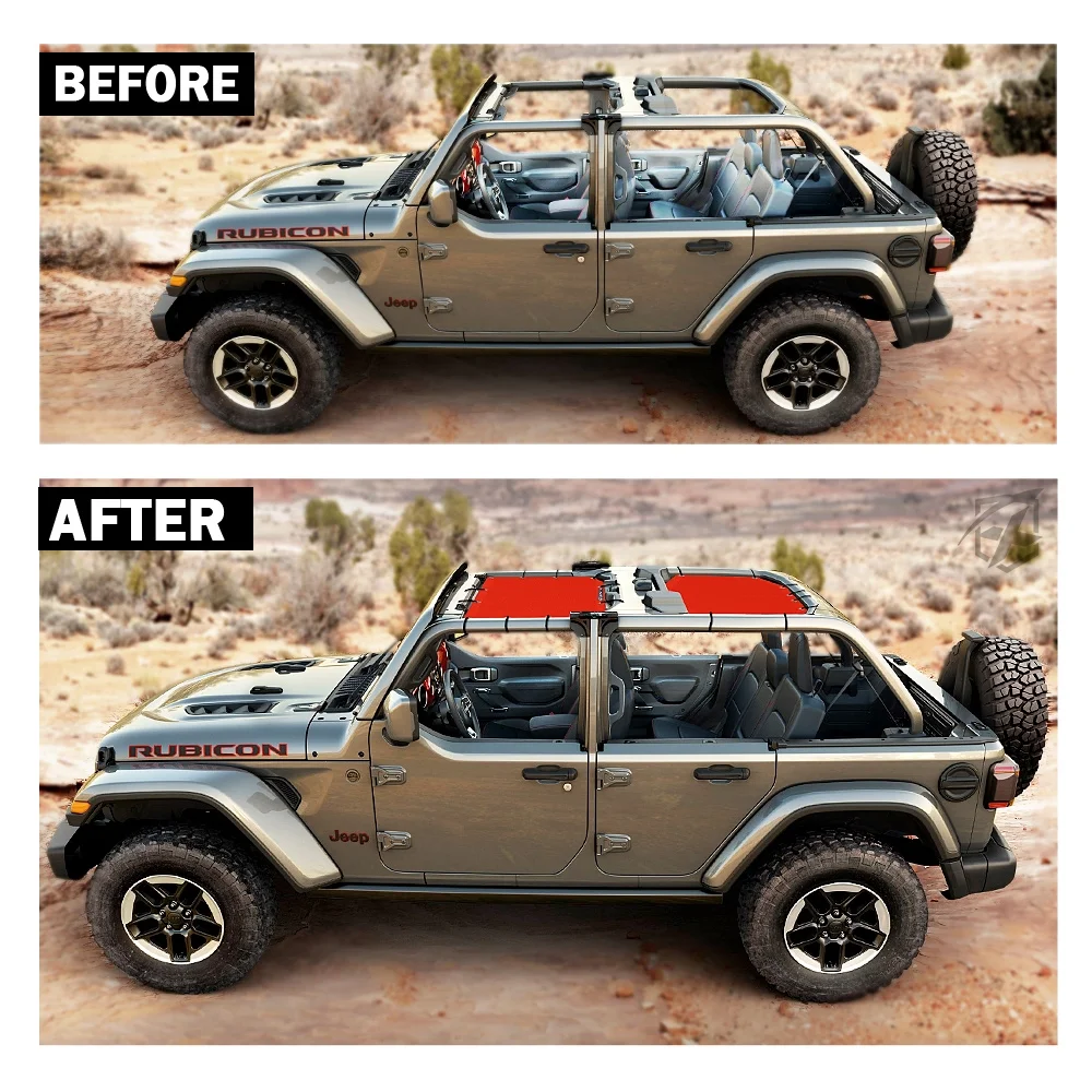 Xprite Sunshade Canopy for 2018+ Jeep Wrangler JLU - Blocks 90% Sunlight, UV Protection, Durable PVC Material