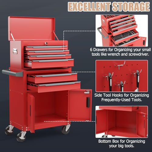 ERGOMASTER Rolling Tool Chest Cabinet Big Capacity Storage with Wheels and Lock Key, Portable Tool-Box Organizer with Sliding Drawers