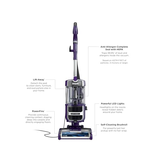 Shark NV752 Rotator Powered Lift-Away TruePet Upright Vacuum with HEPA Filter, Large Dust Cup Capacity, LED Headlights, Upholstery Tool