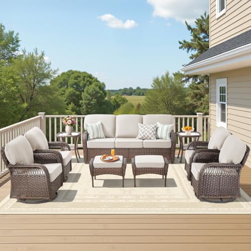 7 Pieces Outdoor Furniture Set with Swivel Chairs
