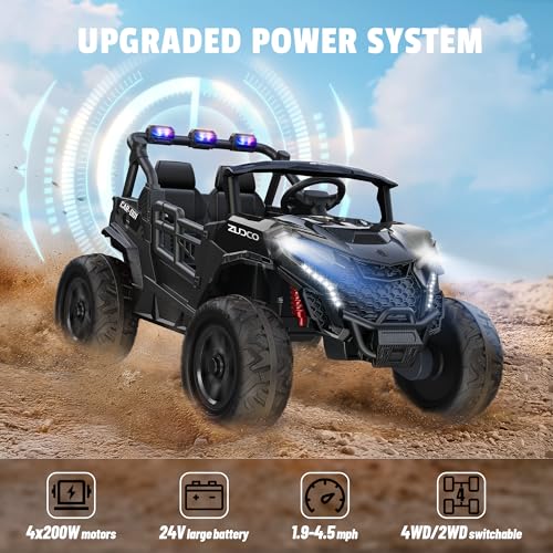 24V 2 Seater Ride on Car Truck, 4x200W, EVA Tires, 4WD/2WD, Rainbow Lights, Remote Control, Shock Absorbers, Bluetooth