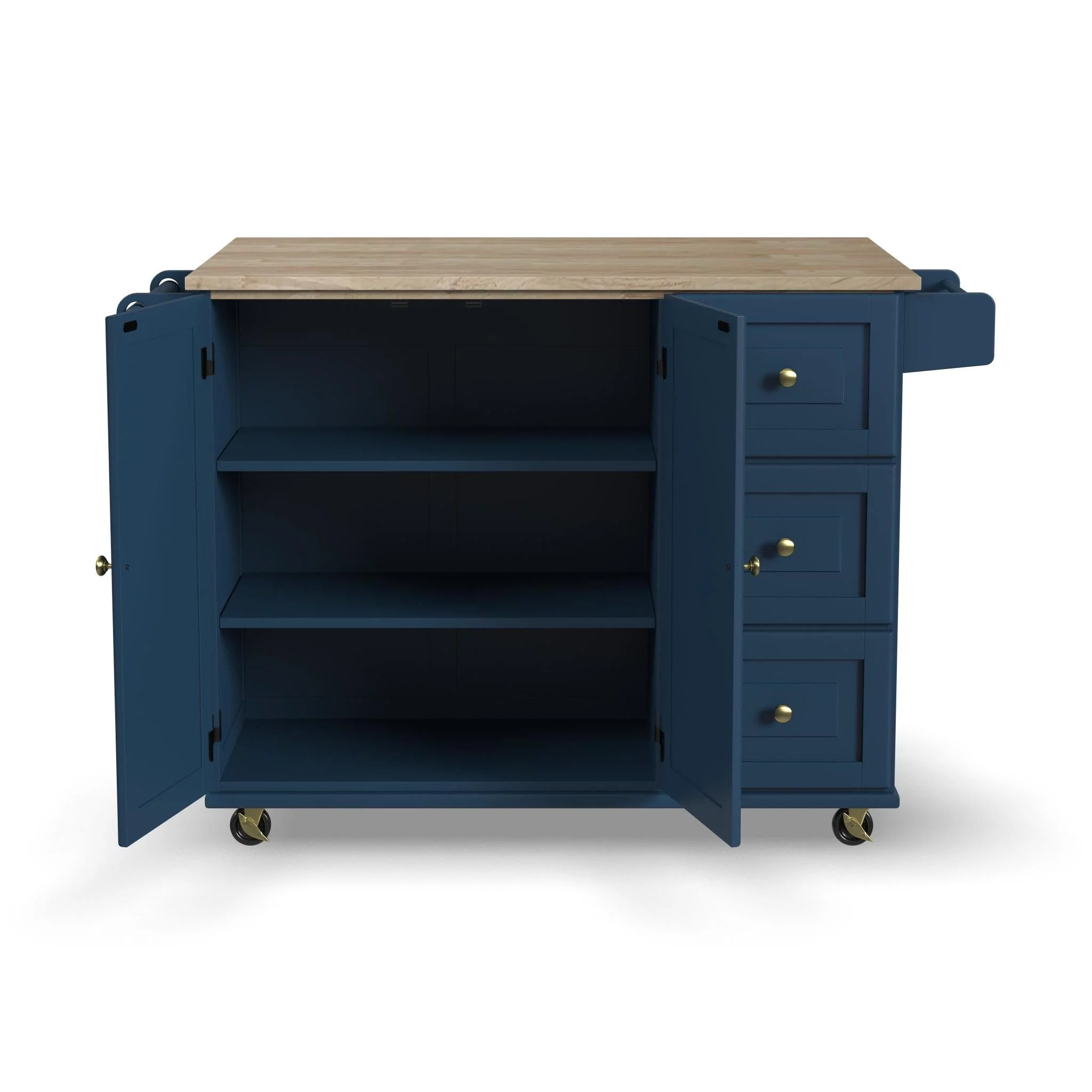Homestyles Dolly Madison Traditional Engineered Wood Kitchen Cart in Blue/Brass