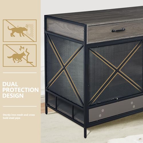 Aoowow Large Double Dog Crate Furniture 72.4" Indoor Dog Kennel with Sliding Barn Door and Divider