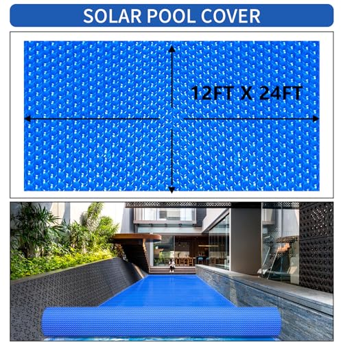 Evoio Solar Pool Covers, 12 x 24 Foot Solar Pool Blankets for Inground Above Ground Rectangular Swimming Pools
