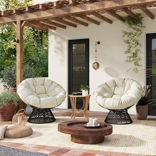 Yaheetech Indoor Papasan Chairs with Thick Tufted Cushions and Frame, Swivel Wicker Ergonomic Lounge Reading Chairs for Living Room/Bedroom, Black