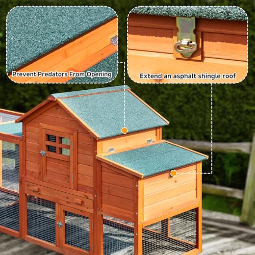 GARWOOD Large Wooden Chicken Coop Outdoor Big Hen House Poultry Pet Duck Hutch with Run Cage Nesting Box Waterproof Asphalt Roof Ramp Removable Tray