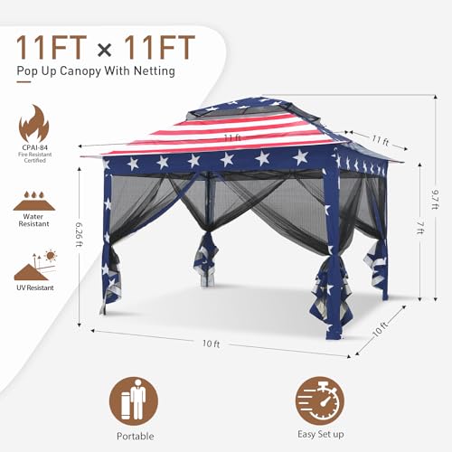 COOS BAY 11x11 Pop Up Instant Gazebo Tent with Mosquito Netting Outdoor Canopy Shelter with 121 Square Feet of Shade (Beige)